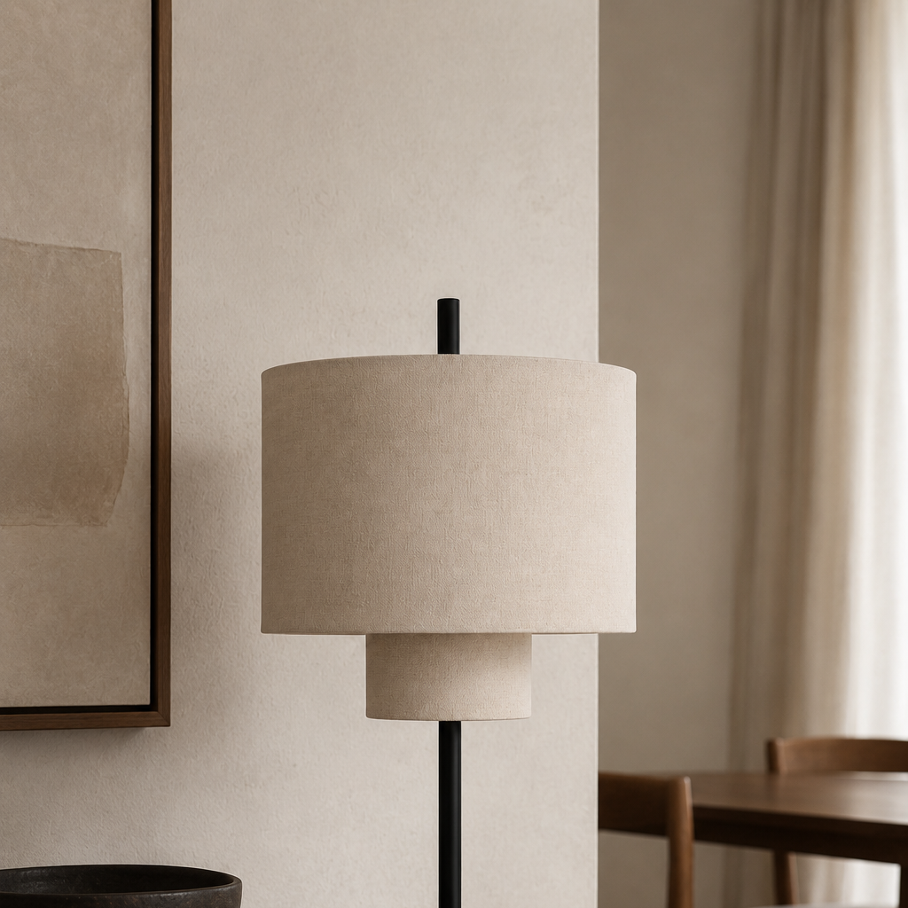Layered pebble-shade table lamp on a wooden console