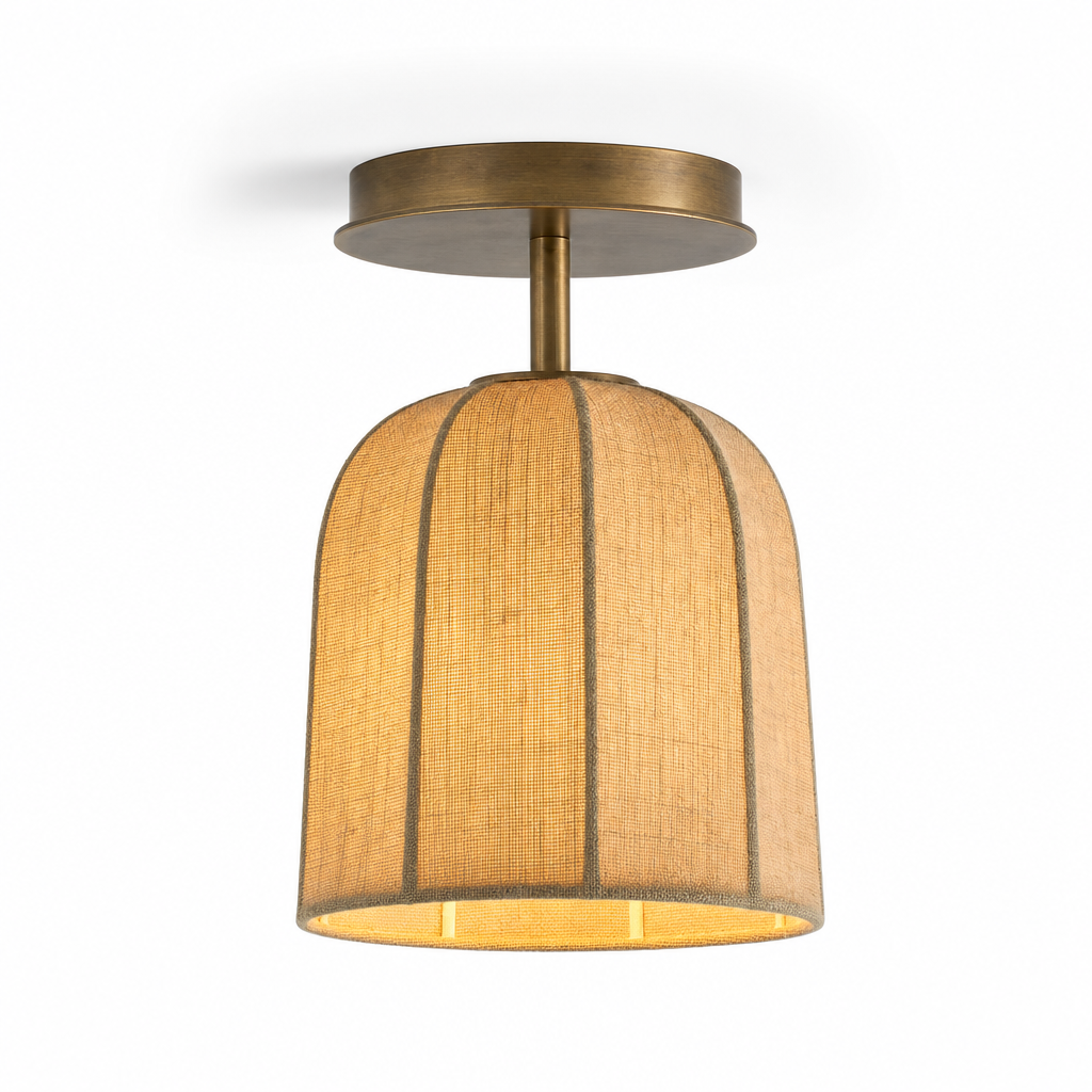 Linen Flush Ceiling Light | Bell & Wide Dome Shade, 15/30 cm, Hallway & Porch