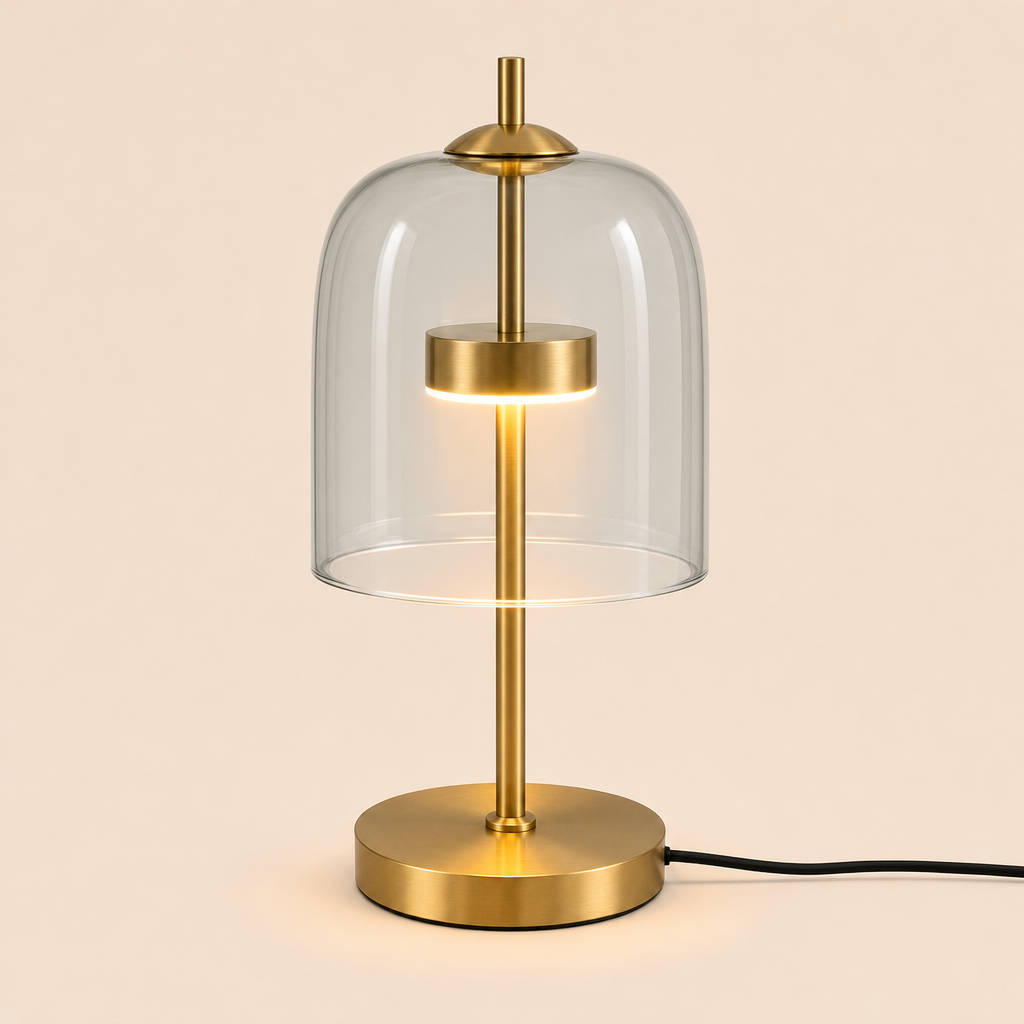 Smoked Glass Dome Table Lamp | Brass Stem, 18/24 cm, Amber Grey or Clear