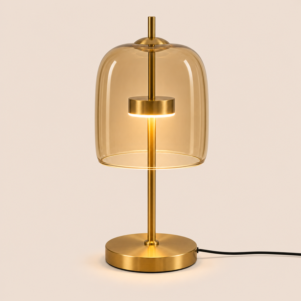 Smoked Glass Dome Table Lamp | Brass Stem, 18/24 cm, Amber Grey or Clear