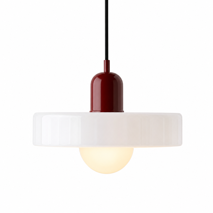 Bauhaus Glass Pendant Light | Tinted Disc & Opal Globe, 25 cm, 4 Colourways