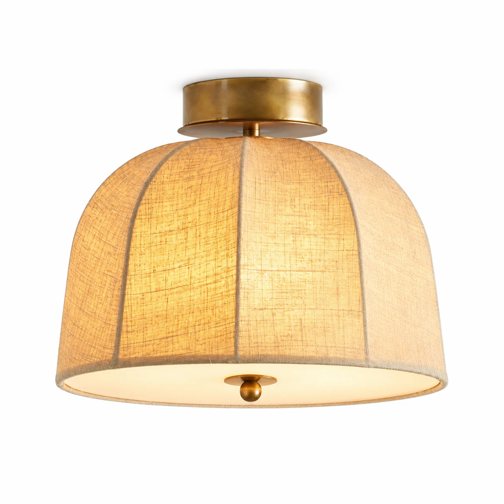 Linen Flush Ceiling Light | Bell & Wide Dome Shade, 15/30 cm, Hallway & Porch