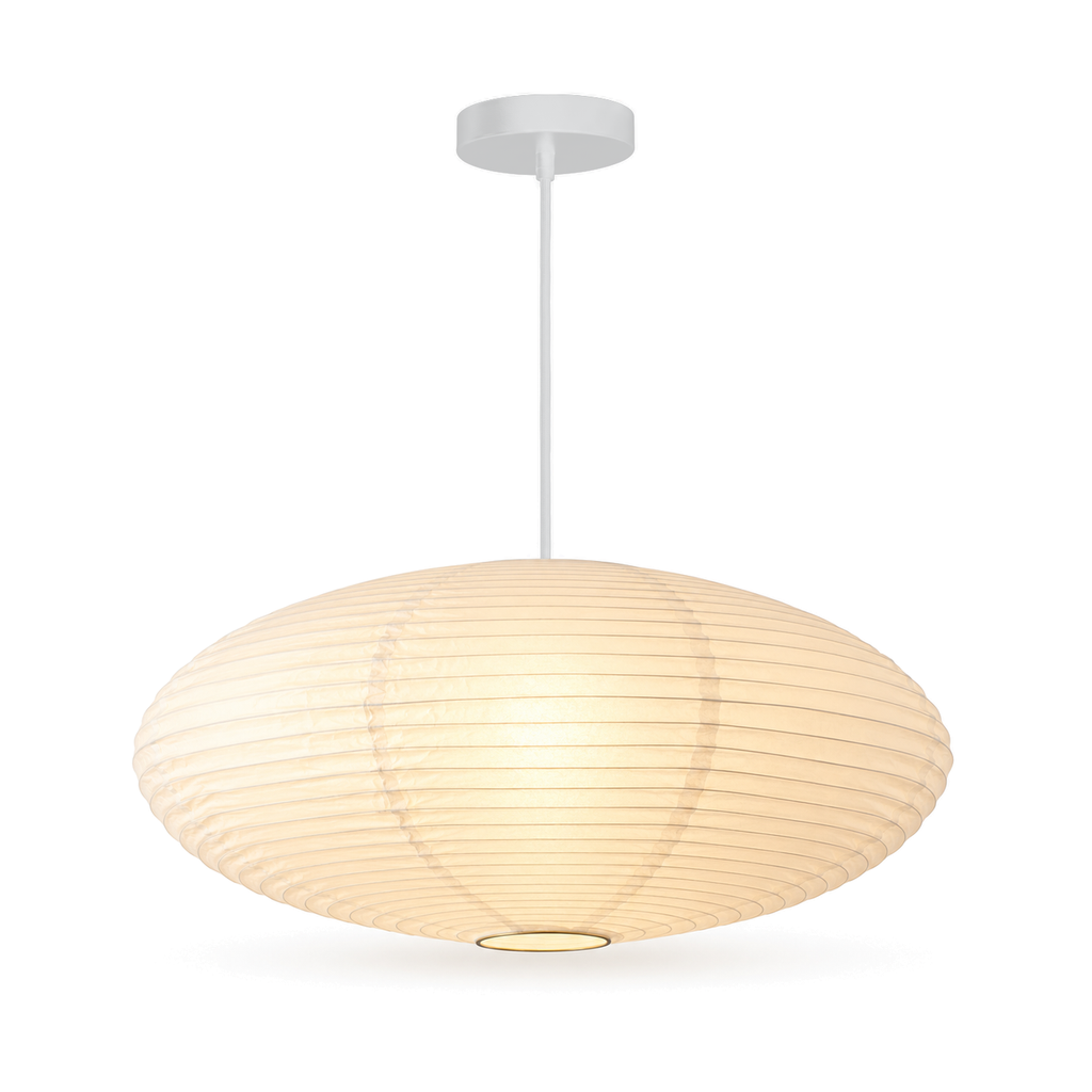 Oval Paper Pendant Light | Japanese Wabi-Sabi Lantern, 50 or 60 cm, White or Black Fitting