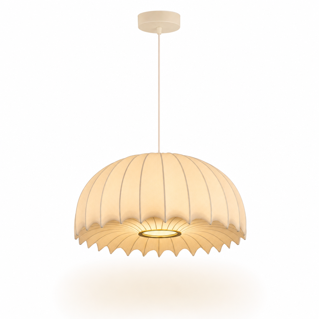 Scalloped Dome Silk Pendant Light | 40/50 cm, Long Drop for High Ceilings