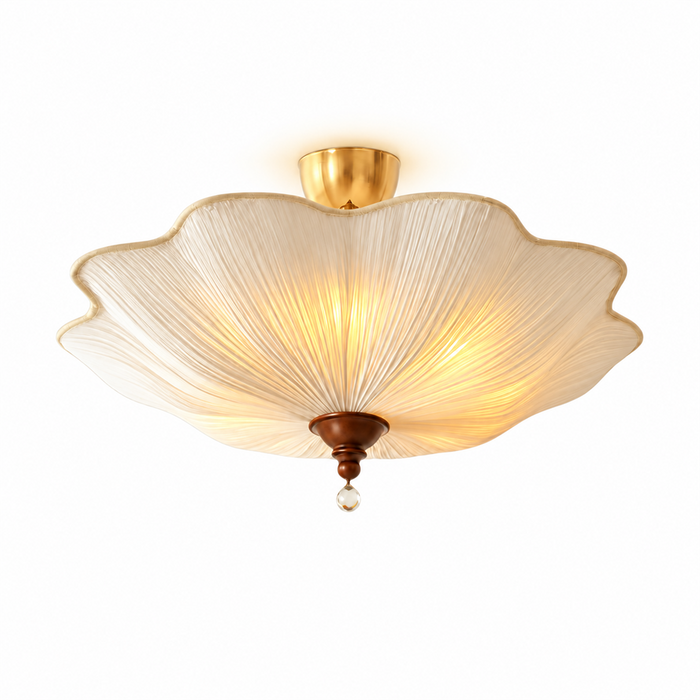 Pleated Scalloped Ceiling Light | Triple Semi-Flush Fabric Shade, 50/60 cm, Bedroom