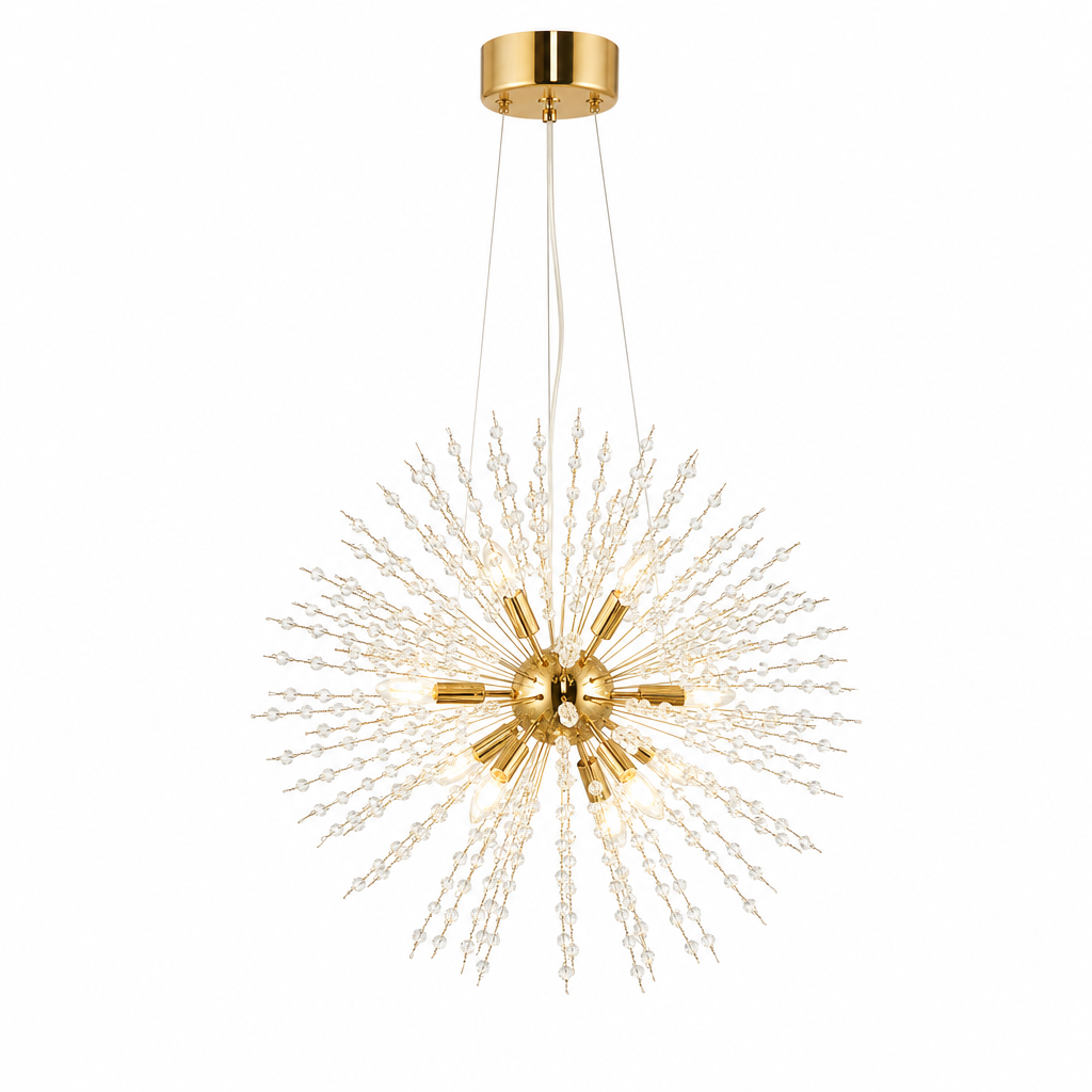 Dandelion Sputnik Chandelier | Gold or Chrome Crystal Starburst, 50/55 cm