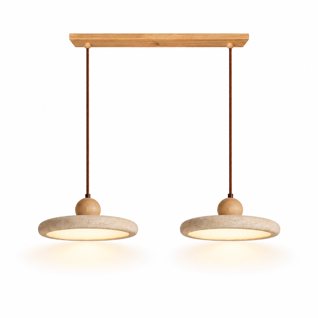 Travertine Double Pendant Light | Wood or Walnut Bar, Breakfast Bar & Counter