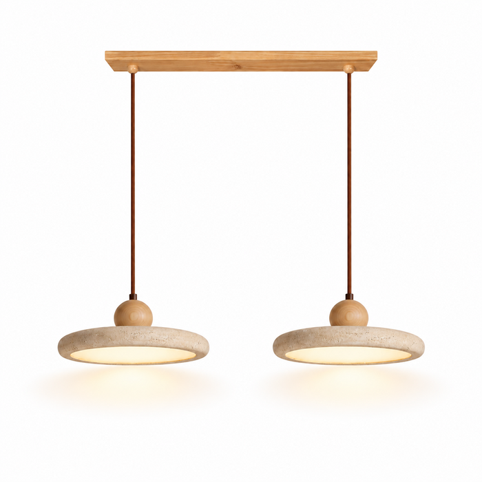 Travertine Double Pendant Light | Wood or Walnut Bar, Breakfast Bar & Counter