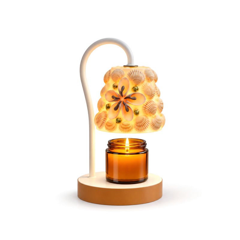 Shell Mosaic Candle Warmer Lamp | Bell Shade, White Gooseneck Arm & Base, 12 x 25 cm, UK Plug