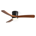 Low Profile Ceiling Fan with Light | 3 Wooden Blades, Remote, 108 or 132 cm, Black or White