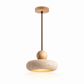 Travertine Donut Pendant Light | Natural Stone 15cm, Walnut or Light Wood, Wabi Sabi