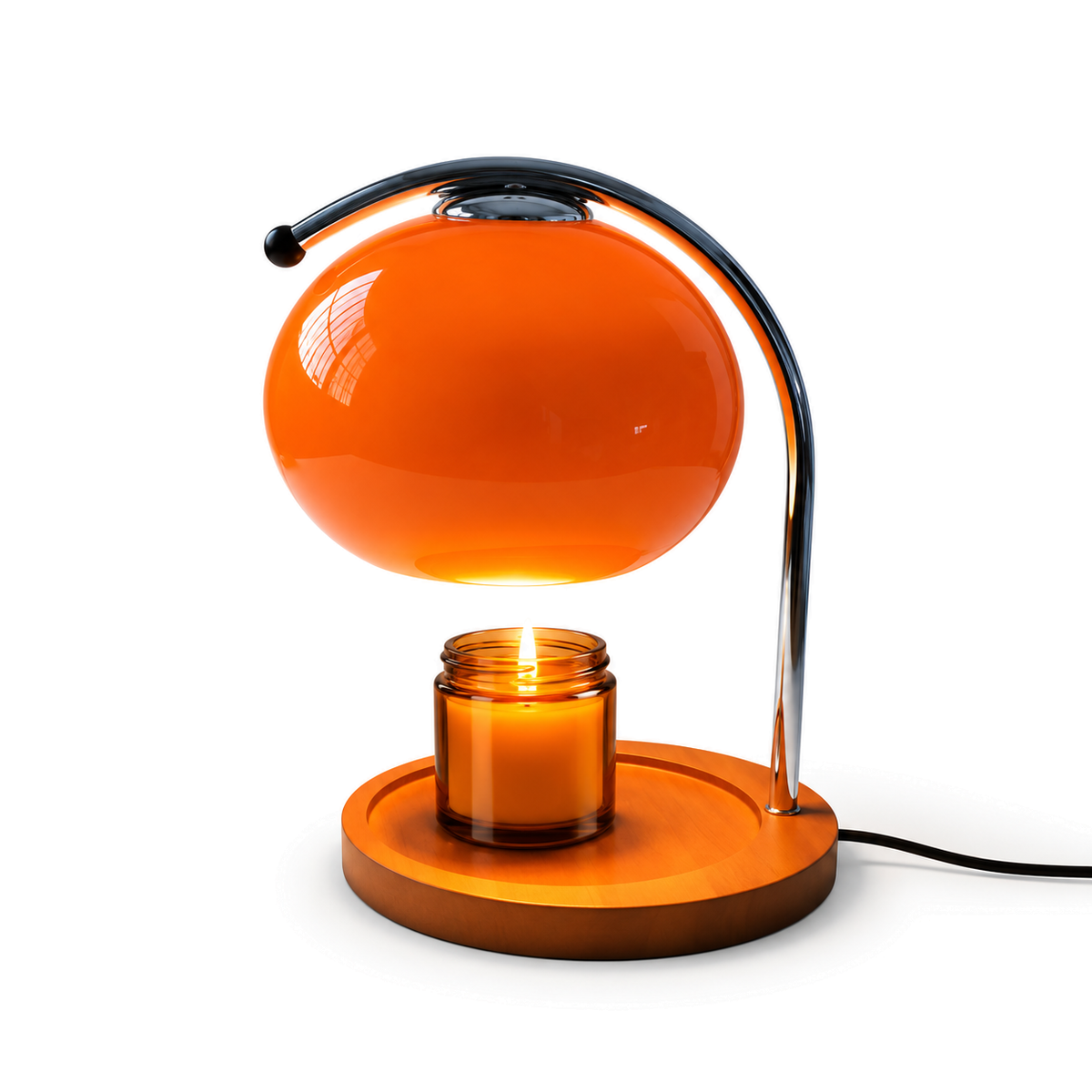 Retro Glass Candle Warmer Lamp | Dimmable Dome Shade, Wood Base, Milky White, Orange or Yellow