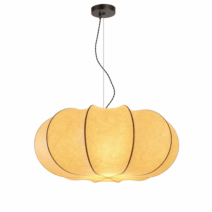 Pumpkin Silk Pendant Light | Handmade Gathered Shade, 50/60 cm, Living Room Ceiling