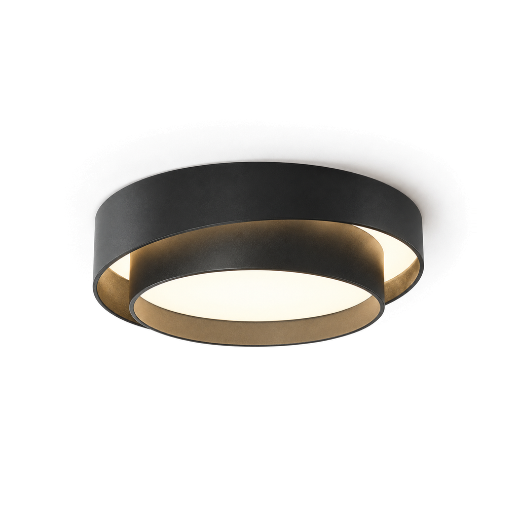 Round LED Flush Ceiling Light | Offset Double Ring, 40 or 50 cm, Black, Grey or White