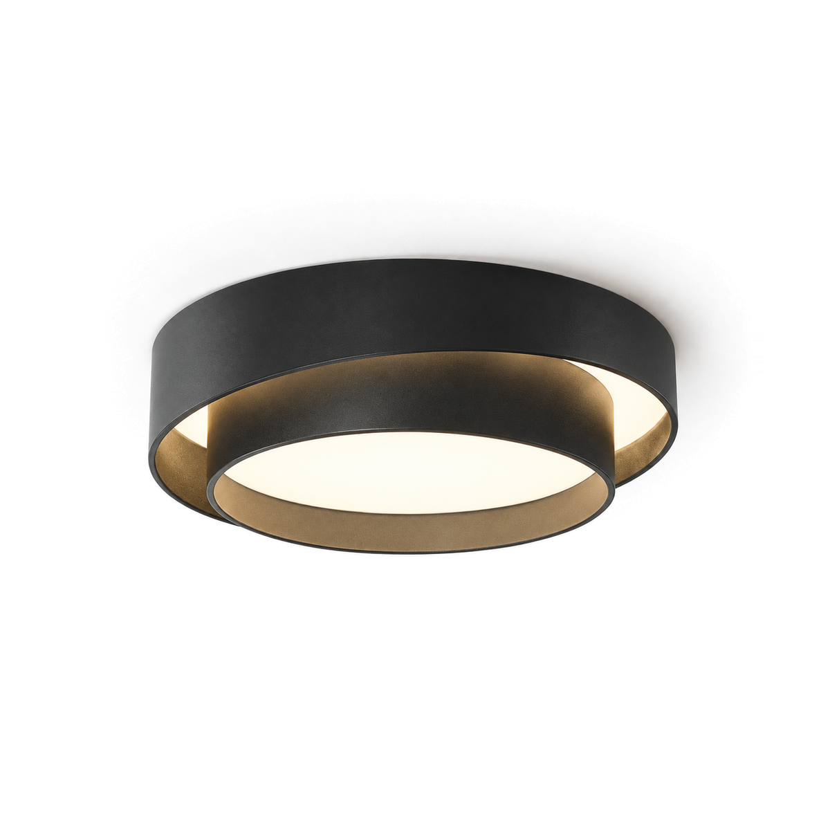 Round LED Flush Ceiling Light | Offset Double Ring, 40 or 50 cm, Black, Grey or White
