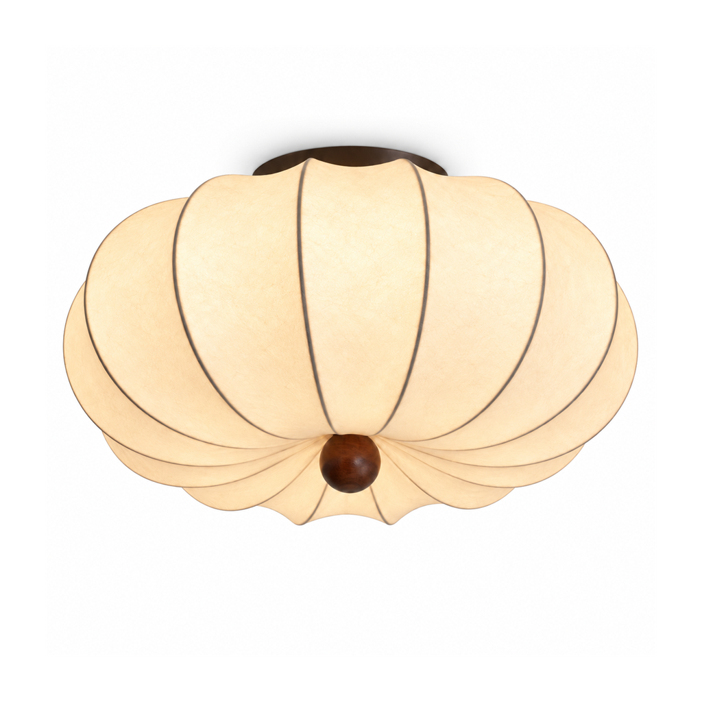 Ribbed Silk Ceiling Light | Japandi Semi-Flush Shade, 40-60 cm, Bedroom Fixture