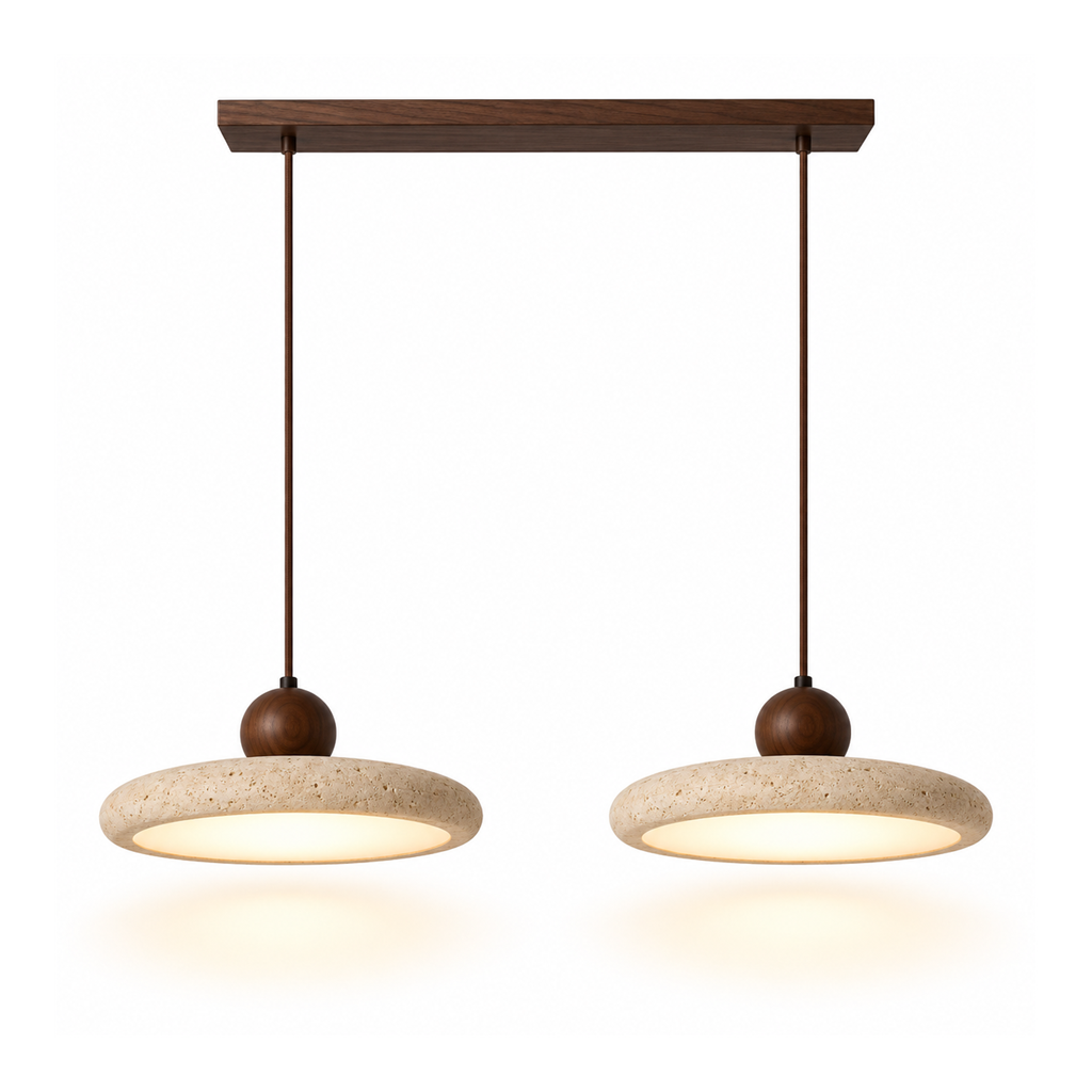 Travertine Double Pendant Light | Wood or Walnut Bar, Breakfast Bar & Counter