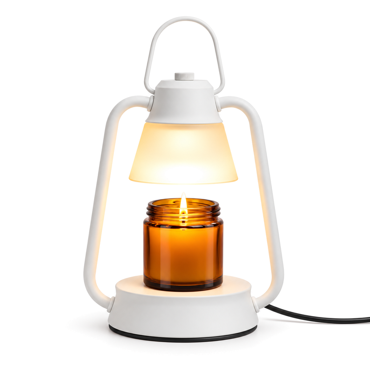 Lantern Candle Warmer Lamp | Black or White Hurricane Style, Frosted Shade, 27 cm, UK Plug