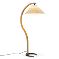 Pleated Arc Floor Lamp | Curved Beech Wood, 150 cm, White, Beige or Coffee Shade, Bulb Included