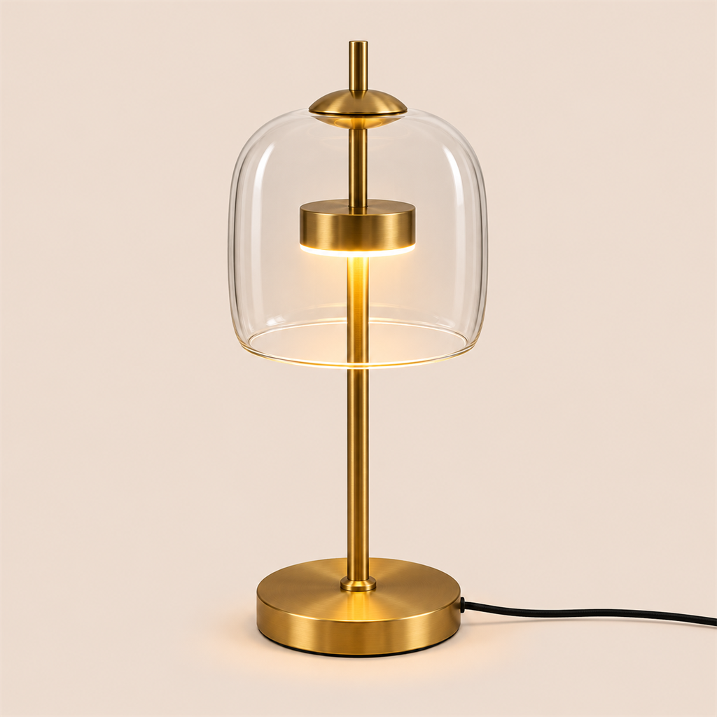 Smoked Glass Dome Table Lamp | Brass Stem, 18/24 cm, Amber Grey or Clear
