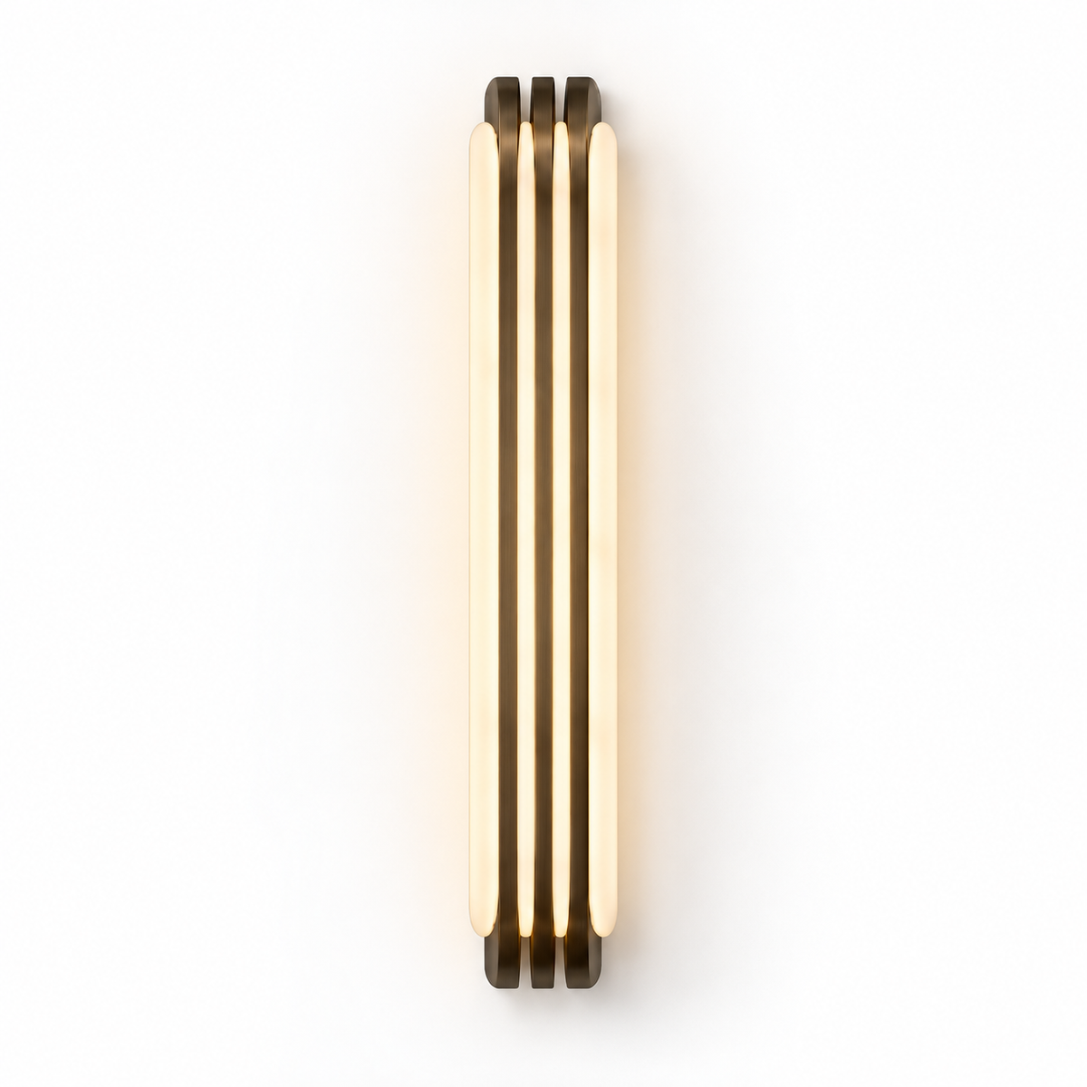 Alabaster & Antique Brass Wall Light | Three-Fin LED Column, Warm White, 35 or 60 cm