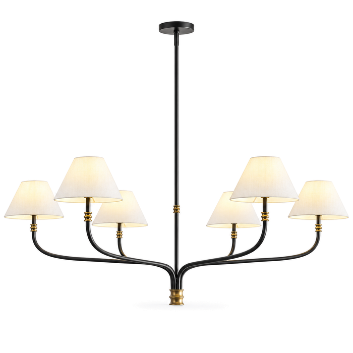 Black & Brass Chandelier | White Fabric Shades, 2 or 6 Arms, 130 cm Wide, Adjustable Rod