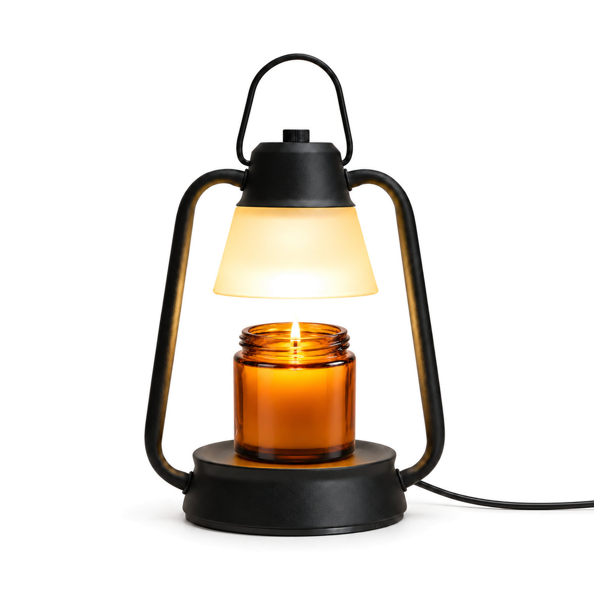 Lantern Candle Warmer Lamp | Black or White Hurricane Style, Frosted Shade, 27 cm, UK Plug