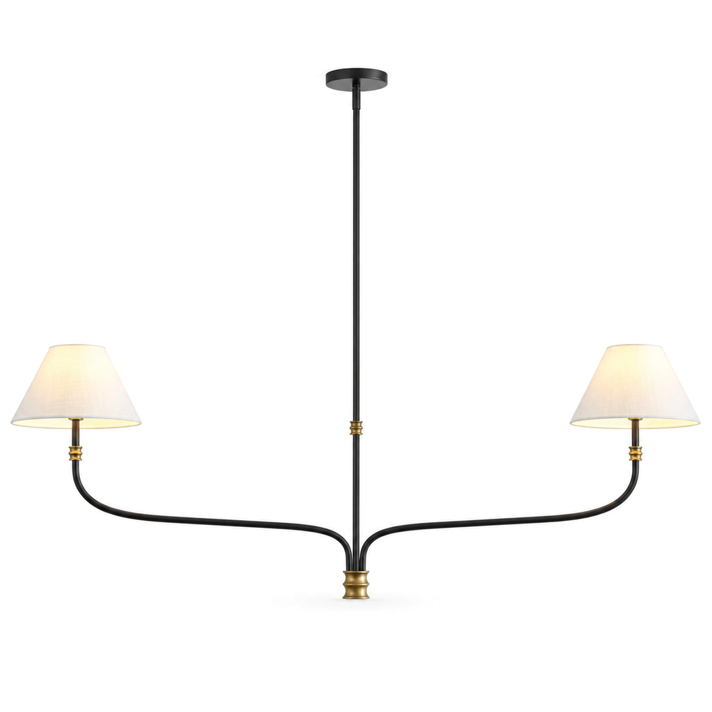 Black & Brass Chandelier | White Fabric Shades, 2 or 6 Arms, 130 cm Wide, Adjustable Rod