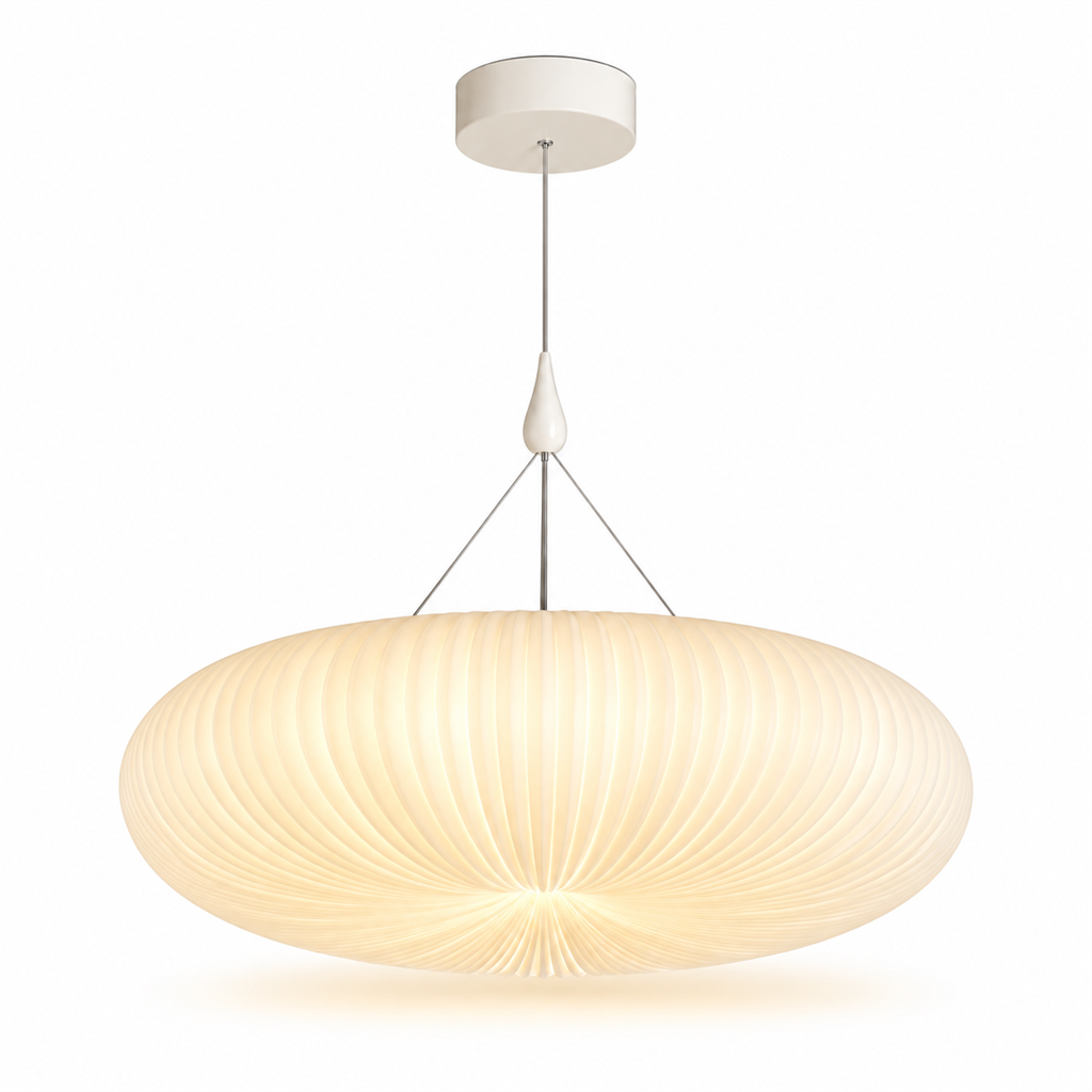Pleated Acrylic Pendant Light | White Dome Shade, 45 cm, Corded Ceiling Fixture