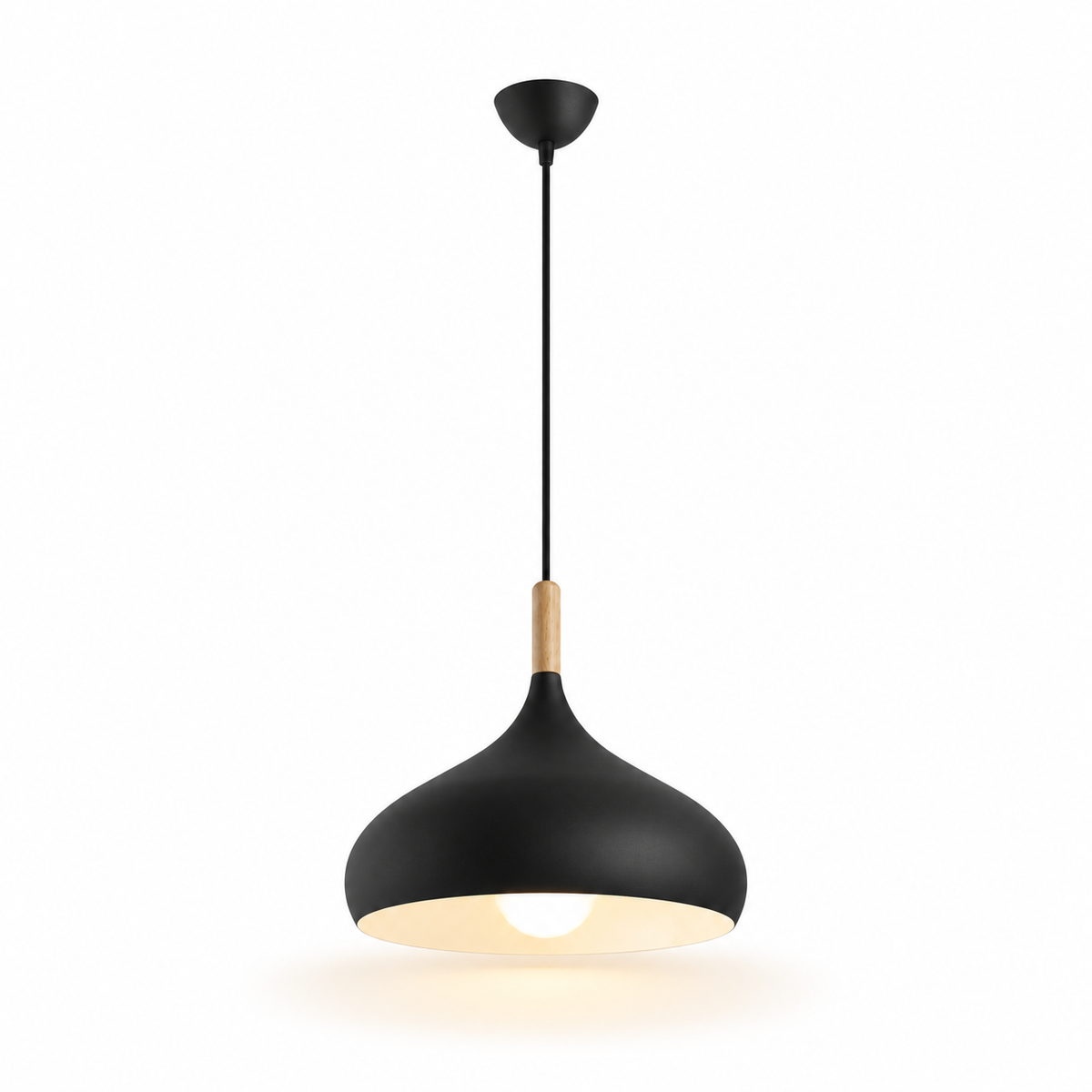 Dome Pendant Light | Matt Metal & Wooden Accent, 4 Colours, Kitchen & Dining