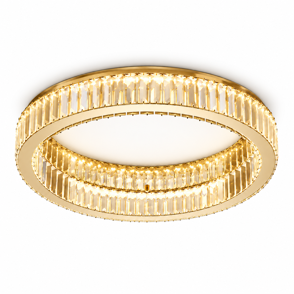 Faceted Crystal Ring Ceiling Light | Gold or Silver, 40/50 cm, Remote Dimming