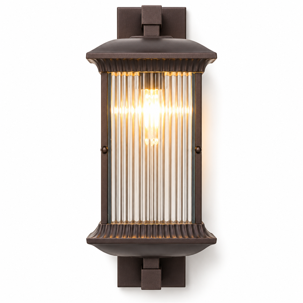 Outdoor Wall Lantern | Ribbed Glass IP54, Brown, Porch & Front Door