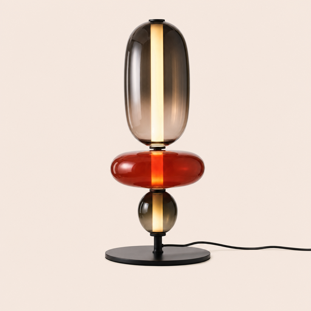 Stacked Glass Totem Table Lamp | 3 Coloured Shades, 45 cm, Bedside & Living Room