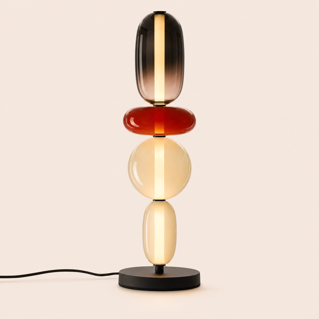 Stacked Glass Totem Table Lamp | 4 Coloured Shades, 66 cm, Console & Sideboard