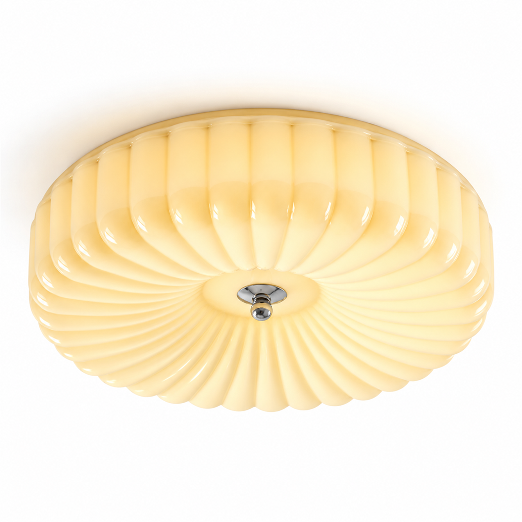 Ribbed Glass Ceiling Light | White or Cream Flush Mount, 30/40 cm, Hallway