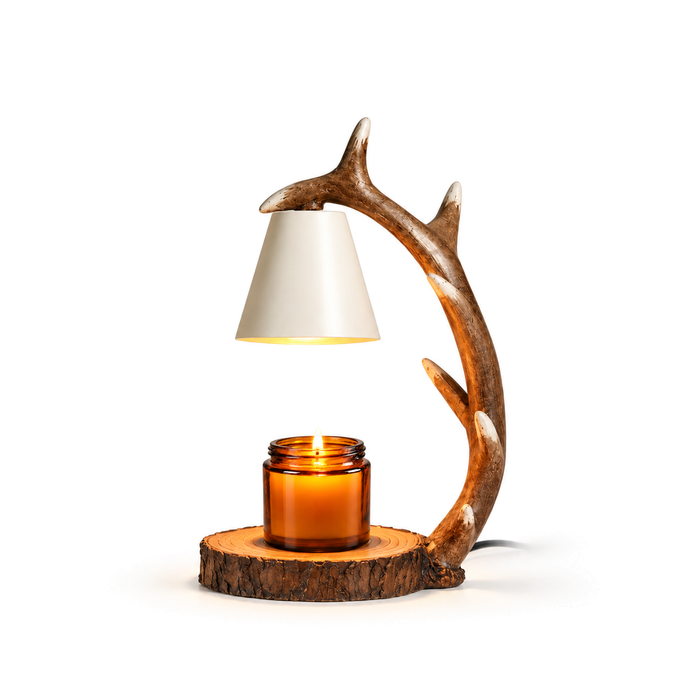 Antler Candle Warmer Lamp | Resin Antler Arm, Log Slice Base, Timer & Dimmer, UK Plug, Gift