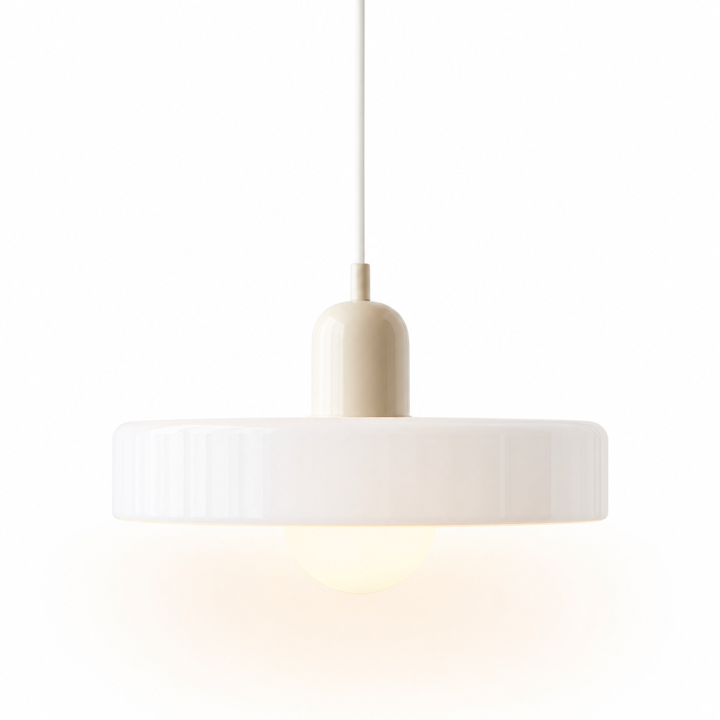 Bauhaus Glass Pendant Light | Tinted Disc & Opal Globe, 25 cm, 4 Colourways