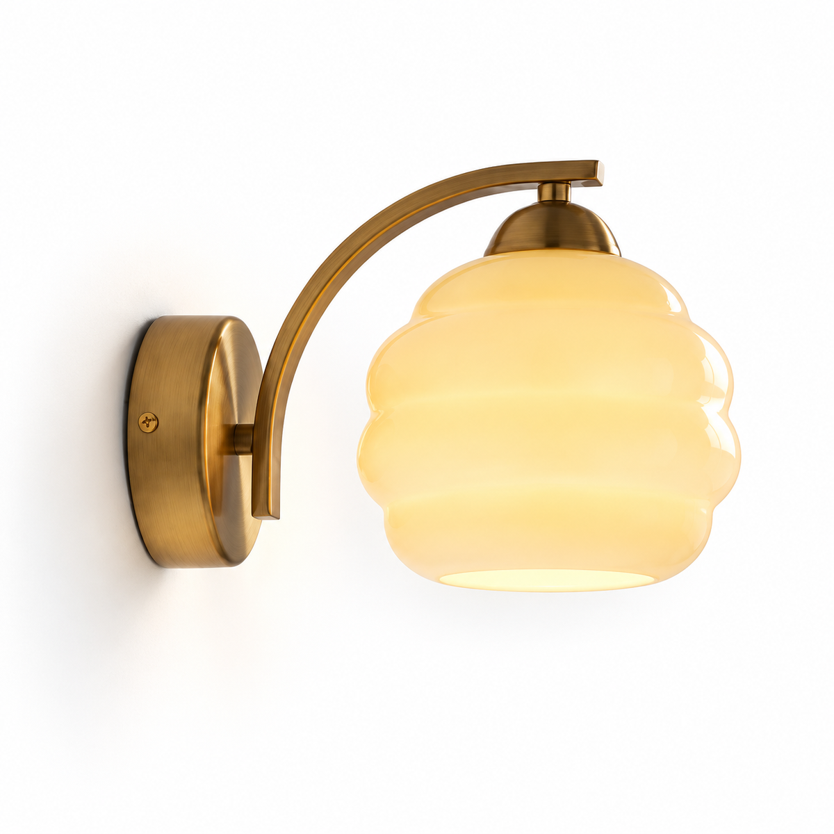 Beehive Glass Wall Light | Cream or White Ribbed Opal Shade, Bronze Arm, Pull Switch Option