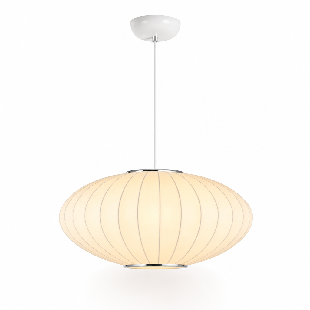 Oval Silk Pendant Light | Japanese Wabi-Sabi Handmade Shade, 30-60 cm, Dining Room