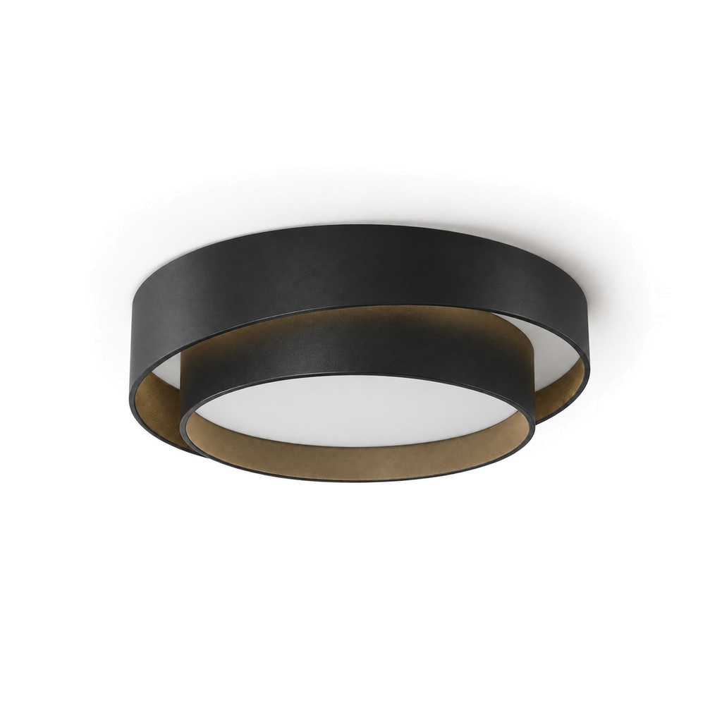 Round LED Flush Ceiling Light | Offset Double Ring, 40 or 50 cm, Black, Grey or White