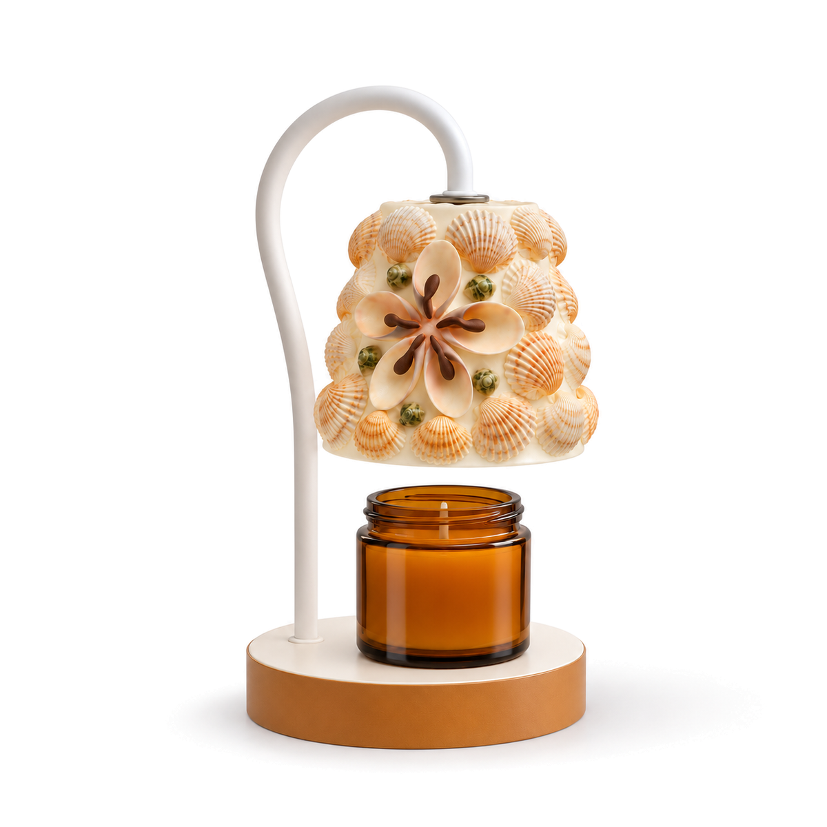 Shell Mosaic Candle Warmer Lamp | Bell Shade, White Gooseneck Arm & Base, 12 x 25 cm, UK Plug
