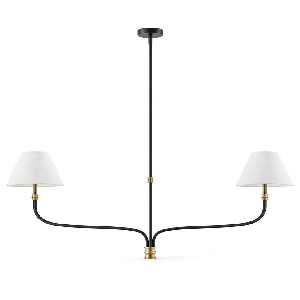 Black & Brass Chandelier | White Fabric Shades, 2 or 6 Arms, 130 cm Wide, Adjustable Rod