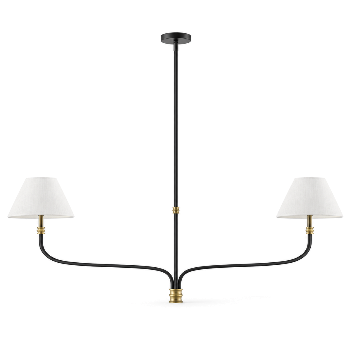 Black & Brass Chandelier | White Fabric Shades, 2 or 6 Arms, 130 cm Wide, Adjustable Rod