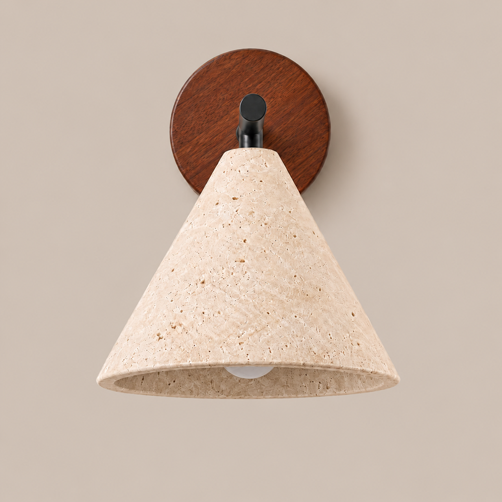 Travertine Cone Wall Light | Natural Stone Wabi-Sabi Sconce, Bedside & Hallway