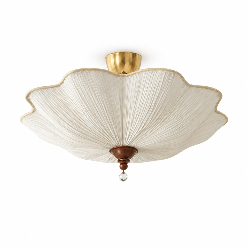 Pleated Scalloped Ceiling Light | Triple Semi-Flush Fabric Shade, 50/60 cm, Bedroom