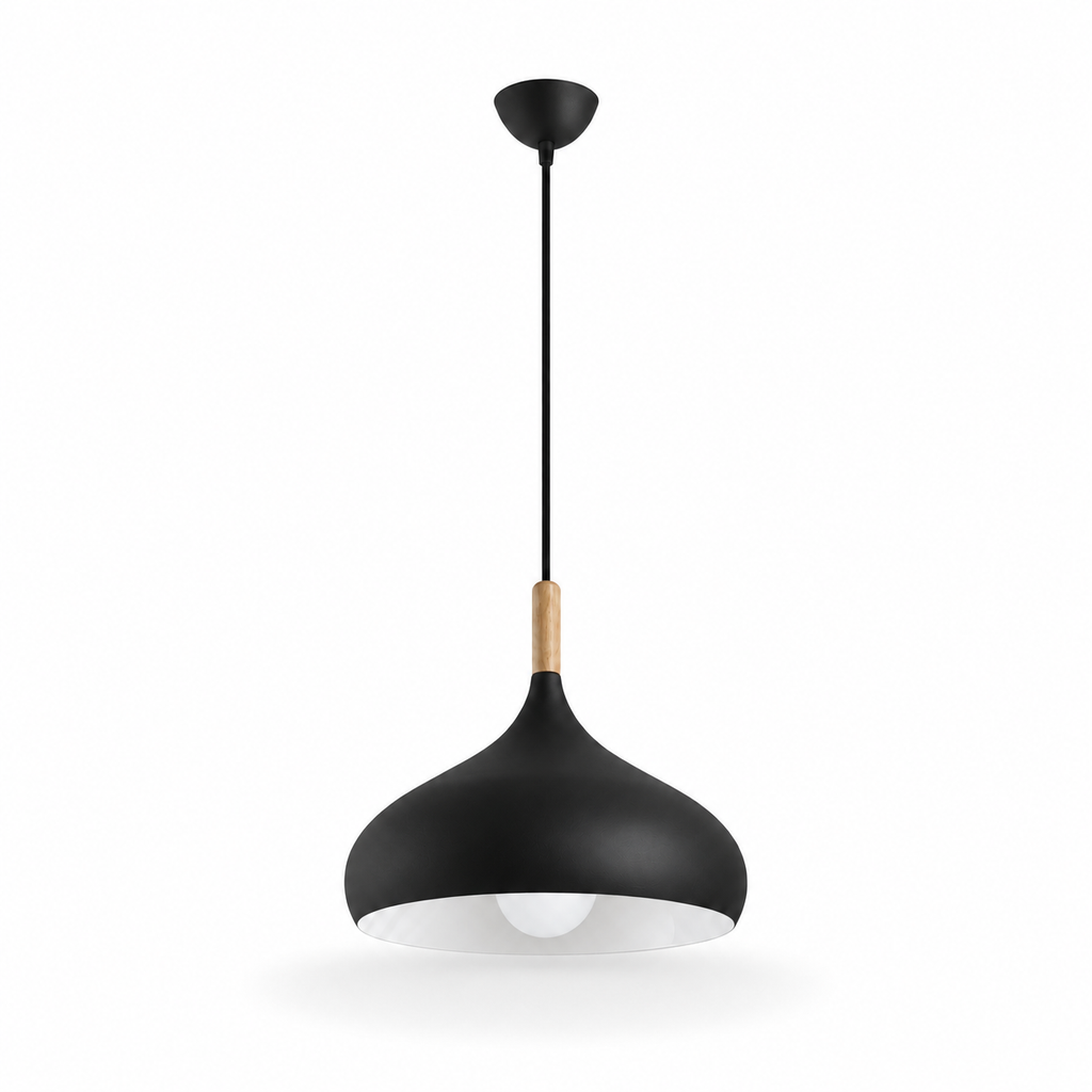 Dome Pendant Light | Matt Metal & Wooden Accent, 4 Colours, Kitchen & Dining