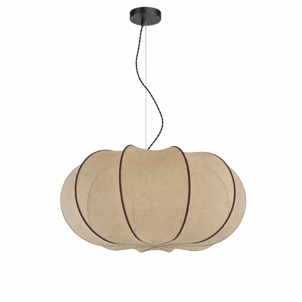 Pumpkin Silk Pendant Light | Handmade Gathered Shade, 50/60 cm, Living Room Ceiling