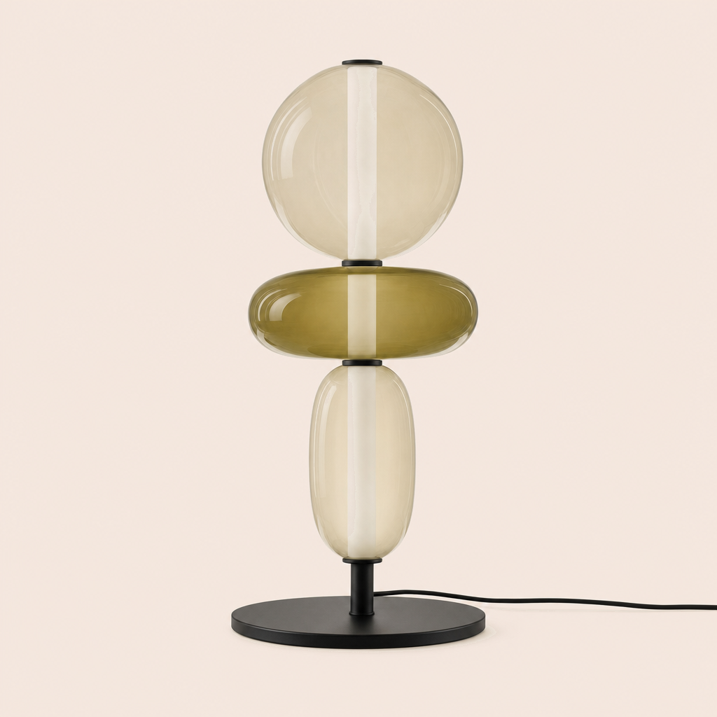 Stacked Glass Totem Table Lamp | 3 Coloured Shades, 45 cm, Bedside & Living Room