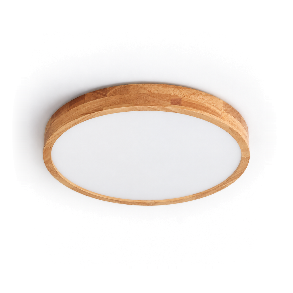 Wooden LED Flush Ceiling Light | Solid Wood Ring, 30 cm 18W or 40 cm 27W, Remote Option