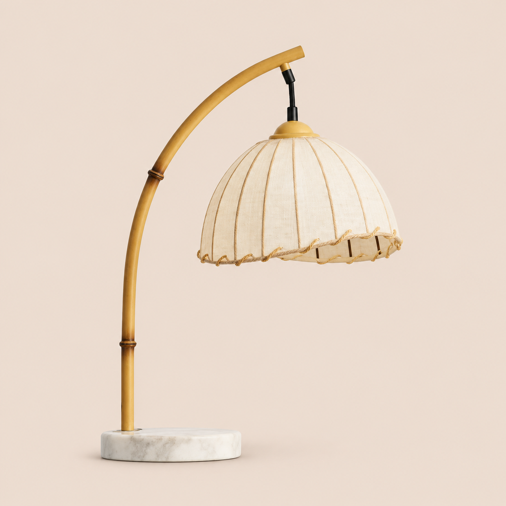 Japanese Lantern Table Lamp 54cm - Marble Base Vintage Bedside Light